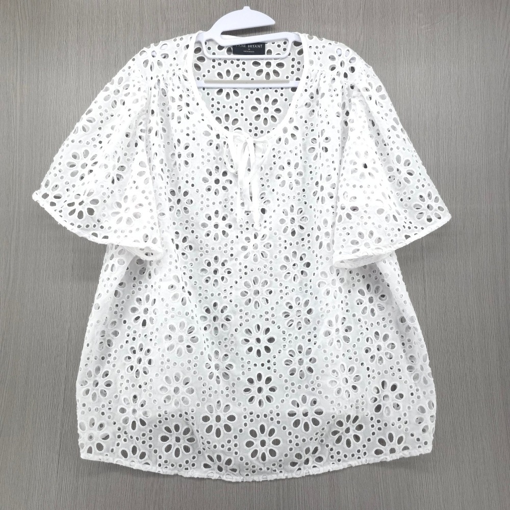 Lane Bryant White Cottagecore Boho Eyelet 3/4 Sleeve Top Womens 20